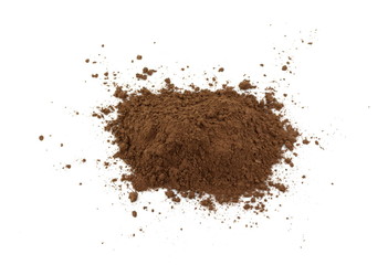 Pile cocoa powder isolated on white background.