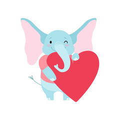 Cute Elephant Holding Big Red Heart, Funny Animal Cartoon Character Vector Illustration