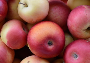 Apples on the market. Fresh organic red apples from the local farmers market. Apples background background texture seasoning Apples for sale. 