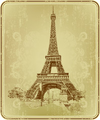  Eiffel Tower, Paris, France. Hand drawing, vector illustration