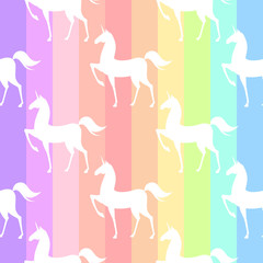 Seamless pattern with stilized unicorns. Colored illustration In pink, blue, ultraviolet colors