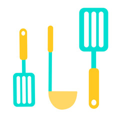 Turners and ladle isolated on white background