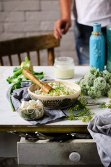 Cauliflower puree with herbs and feta
