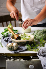 Cauliflower puree with herbs and feta