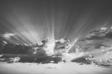 cloudy sky with penetrating sunshine