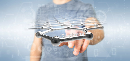 Businessman holding a graphene structure - 3d rendering