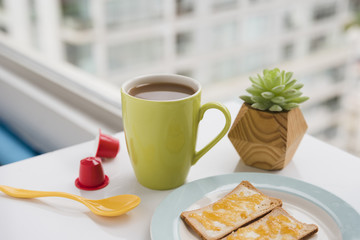 Teacup with breakfast