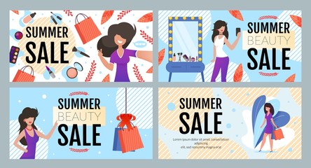 Summer Fashion and Beauty Sale Ad Text Banner Set