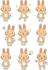 Full-length illustration of the cute brown Rabbit character set