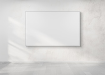White frame hanging on a wall mockup 3d rendering
