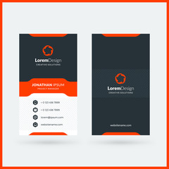 Vertical double-sided black and red modern business card template. Vector illustration. Stationery design
