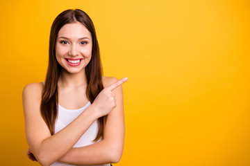 Close up photo beautiful amazing she her lady ideal perfect appearance hand arm index finger...