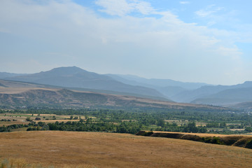Naklejka premium View of the mountains and valley, beautiful Georgian landscape