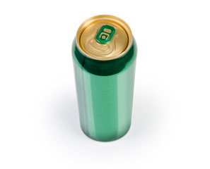 Green sealed beverage can on a white background