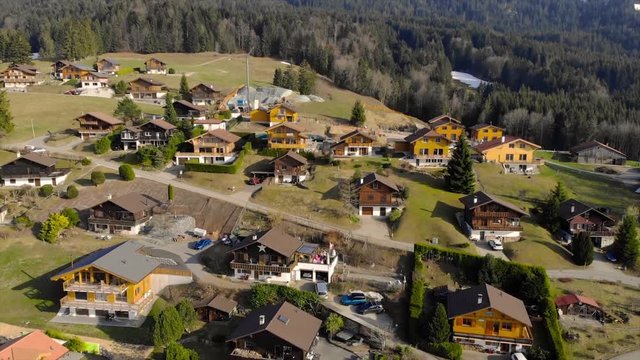 Dronie footage on a swiss chalet village.