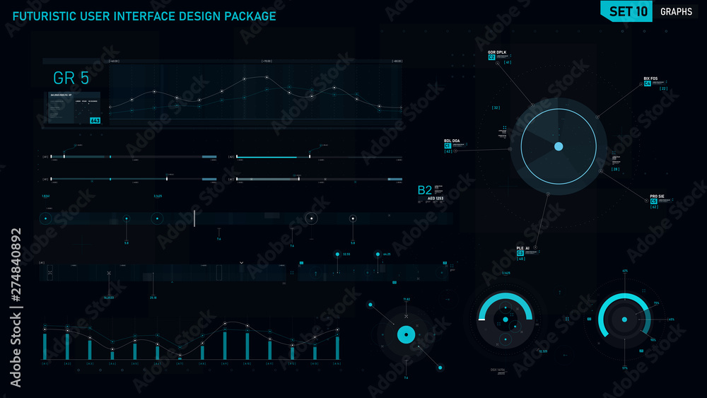 Wall mural futuristic user interface design element set 10