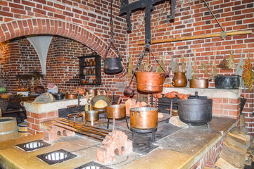 MALBORK, POLAND, 26 AUGUST 2018: Bricks ancient kitchen of the Malbork Castle
