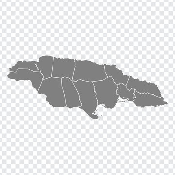 Blank map Jamaica. High quality map of  Jamaica with provinces on transparent background for your web site design, logo, app, UI. Stock vector. Vector illustration EPS10. 