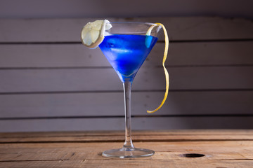 blue lagoon cocktail in glass