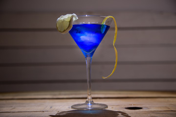 blue lagoon cocktail in glass