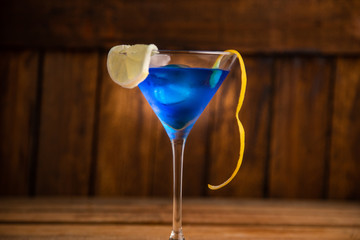 blue lagoon cocktail in glass
