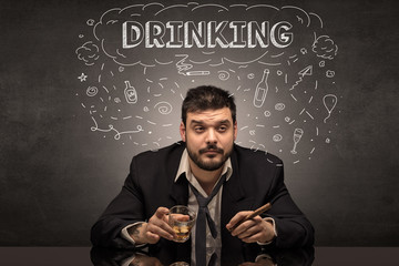 Loser drunk man with drinking, drug, hangover, alcoholic drugs concept
