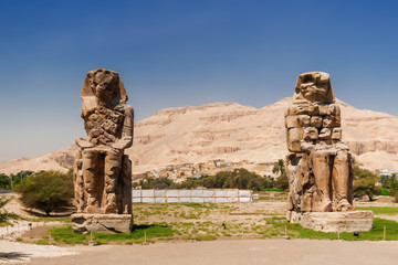Colossi of Memnon, massive stone statues of the Pharaoh Amenhotep III. Luxor, Egypt.