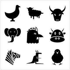 Animal, pet black icon set simple and trendy flat style isolated on white background.- vector