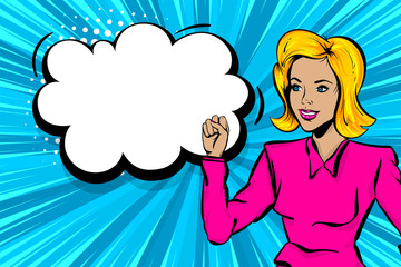 Pop art woman retro girl happy face