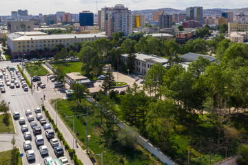 Aerial view of Ulaanbaatar, the capital of Mongolia, circa June 2019