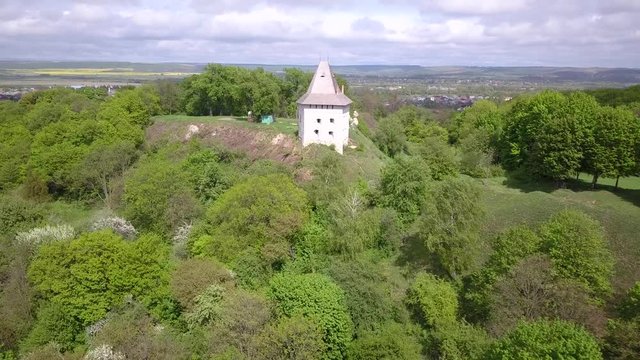 Aerial view of old castle in town of Halych, old Ukrainian capital in Ivano-Frankivsk region, Ukraine.