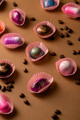 Set of luxury chocolate bonbons and coffee beans