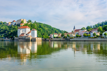 Fototapeta premium River Doanu and Ilz confluence near Unterhaus Castle in Passau - Germany