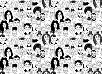 Decorative diverse women's men's head seamless pattern background. Multiethnic gruop © svsunny