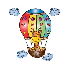 Muurstickers Dieren in luchtballon Giraf op hete luchtballon.
