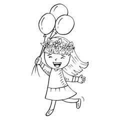 Cute girl with balloons.