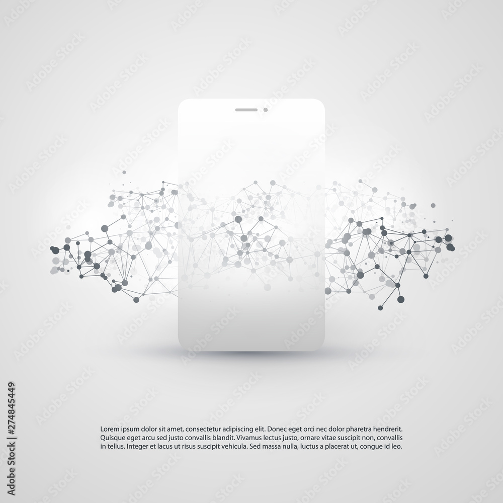 Poster global networks design with network mesh and smartphone silhouette - vector template for your busine