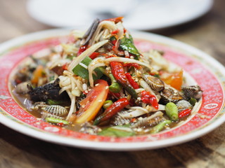 Papaya Salad with seafood pickled fish crab shellfish