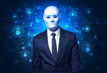 Facial security recognition concept with mesh and locks