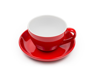 empty red coffee cup or tea cup on white background.