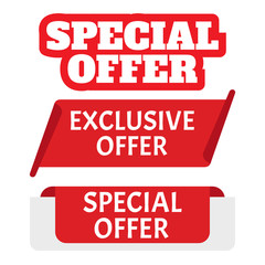 Red vector banner. Exclusive offer. Sticker or discount label, promotion poster
