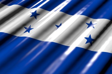 beautiful feast flag 3d illustration. - shiny - looks like plastic flag of Honduras with big folds lying flat diagonal