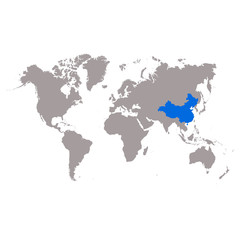 Fototapeta na wymiar The map China of is highlighted in blue on the world map