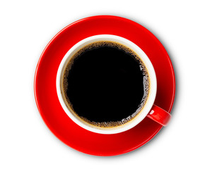 hot coffee cup top view  isolated on white background. with clipping path.