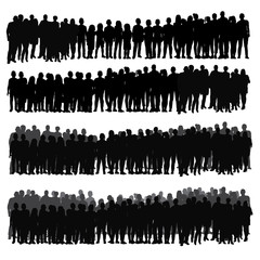 vector, isolated, silhouette group, crowd of people, set