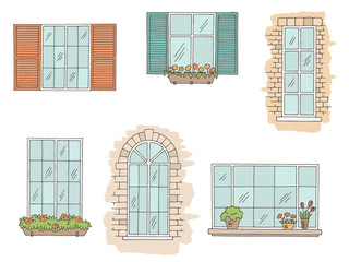 Windows set graphic color isolated sketch illustration vector