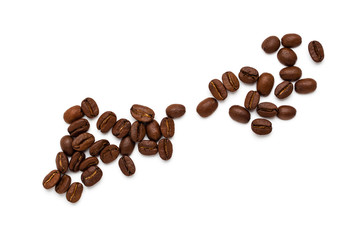 top view of coffee beans isolated on white background,