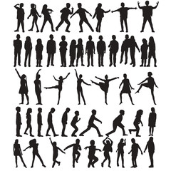 vector, isolated, silhouette set kids, people, dance