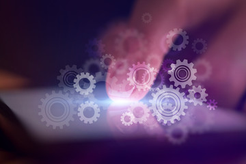 Finger setting the phone with dark background
