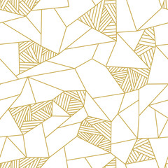 Doodle polygon background. Seamless geometric vector pattern in gold